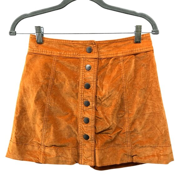 Madewell Velveteen A-Line Mini Skirt Womens 00 Button Front Tan Pecan Orange 70s - Picture 1 of 9